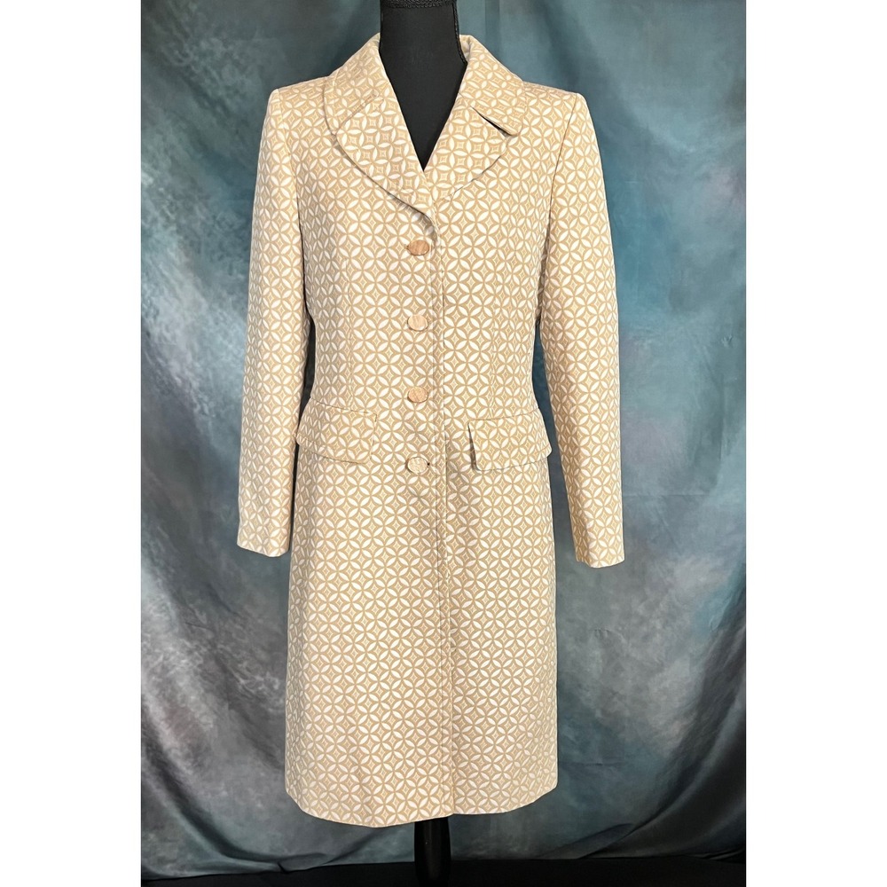 Le Suit Women's Beige Geometric Patterned Dress Coat Size 8 Career‎